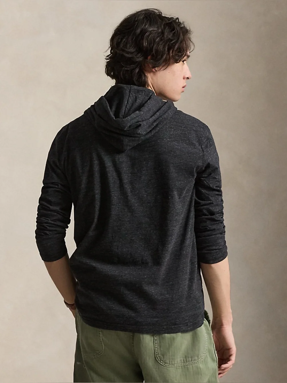 Polo Ralph Lauren Men's Jersey Hooded T-Shirt Long Sleeve Black Heather